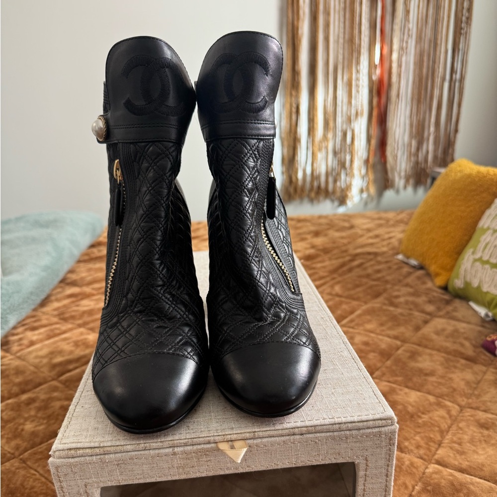 CHANEL Black Quilted Ankle Booties